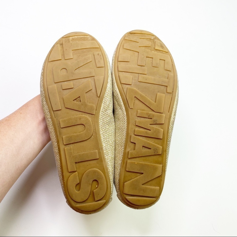 Stuart Weitzman Fannie Gold Bow Ballerina Flats - Picture 9 of 9